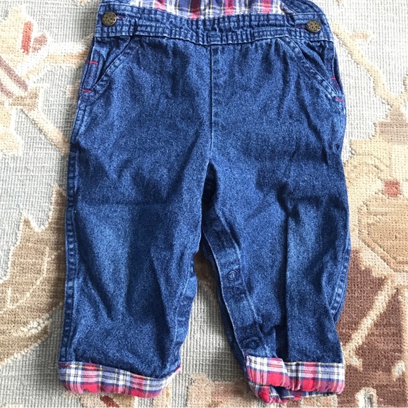 Vintage OshKosh B’gosh Sz 18 M Blue Denim Plaid Vestbak Overalls Made in USA - Picture 4 of 16
